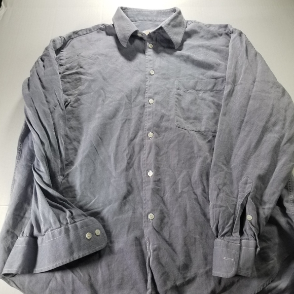 Brioni Mens 100% Cotton Italy Blue Casual Button Down Dress Micro Striped XL - Picture 2 of 10